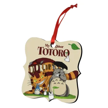 Totoro and Cat, Christmas ornament polygon wooden 7.5cm