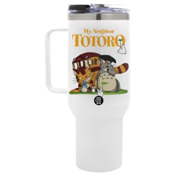 Totoro and Cat, Mega Tumbler με καπάκι, διπλού τοιχώματος (θερμό) 1,2L