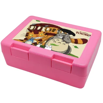 Totoro and Cat, Children's cookie container PINK 185x128x65mm (BPA free plastic)