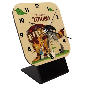 Totoro and Cat, Επιτραπέζιο ρολόι σε φυσικό ξύλο (10cm)