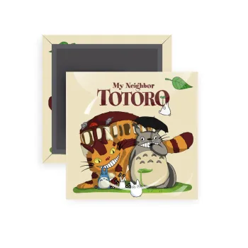 Totoro and Cat, Μαγνητάκι ψυγείου τετράγωνο διάστασης 5x5cm