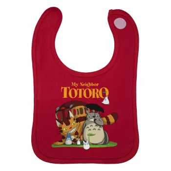 Totoro and Cat, Σαλιάρα με Σκρατς Κόκκινη 100% Organic Cotton (0-18 months)