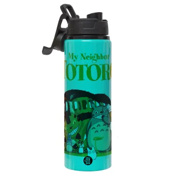Totoro and Cat, Μεταλλικό παγούρι νερού με καπάκι ασφαλείας, αλουμινίου 850ml
