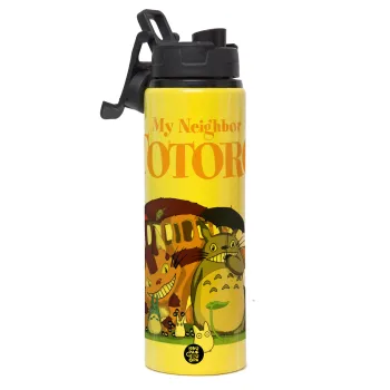 Totoro and Cat, Μεταλλικό παγούρι νερού με καπάκι ασφαλείας, αλουμινίου 850ml