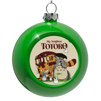 Totoro and Cat, Στολίδι Χριστουγεννιάτικη μπάλα δένδρου Πράσινο 8cm