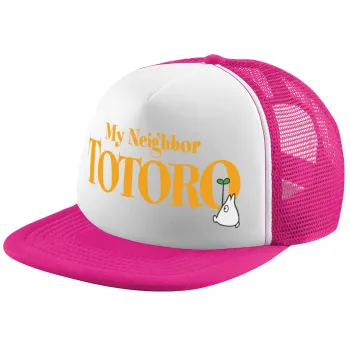 Totoro and Cat, Child's Soft Trucker Hat with Pink/White Mesh (POLYESTER, CHILD, ONE SIZE)