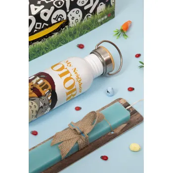 Totoro and Cat, Πασχαλινή Λαμπάδα με παγούρι μεταλλικό (620ml, stainless steel) & κερί αρωματικό πλακέ (30cm) (ΤΙΡΚΟΥΑΖ)