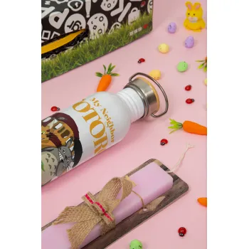 Totoro and Cat, Πασχαλινή Λαμπάδα με παγούρι μεταλλικό (620ml, stainless steel) & κερί αρωματικό πλακέ (30cm) (ΡΟΖ)