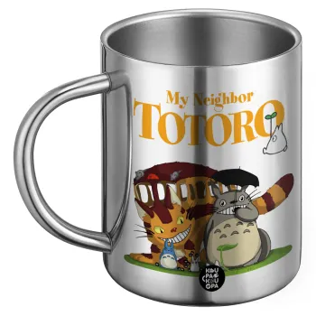 Totoro and Cat, Ανοξείδωτη Μεταλλική Κούπα 450ml - Διπλού Τοιχώματος