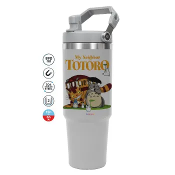 Totoro and Cat, ΓΚΡΙ χρώματος Θερμός Ανοξείδωτο 890ml (30oz) με χερούλι
