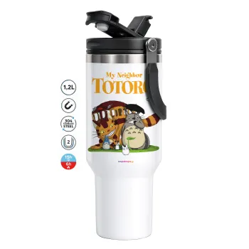 Totoro and Cat, Mega Stainless steel Tumbler with lid, double wall 1,2L