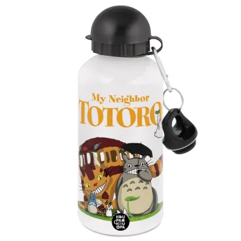 Totoro and Cat, Μεταλλικό παγούρι νερού, Λευκό, αλουμινίου 500ml