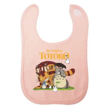 Totoro and Cat, Σαλιάρα με Σκρατς ΡΟΖ 100% Organic Cotton (0-18 months)