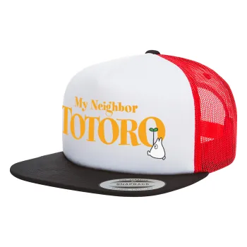 Totoro and Cat, Καπέλο Ενηλίκων Foam Flat Snapback με Δίχτυ Μαύρο-Λευκό-Κόκκινο (POLYESTER, ΕΝΗΛΙΚΩΝ, UNISEX, ONE SIZE)