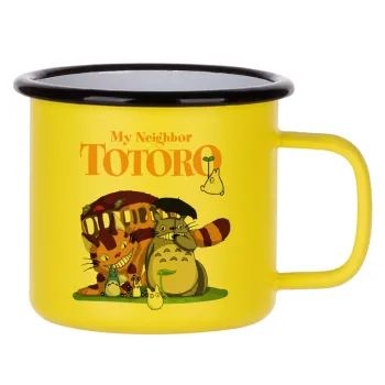 Totoro and Cat, Metallic enamel MATT Yellow cup 360ml