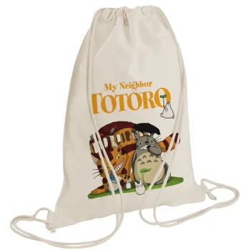 Totoro and Cat, Τσάντα πλάτης πουγκί GYMBAG natural (28x40cm)