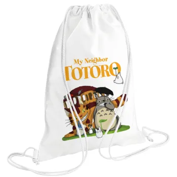 Totoro and Cat, Τσάντα πλάτης πουγκί GYMBAG λευκή (28x40cm)