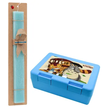 Totoro and Cat, Easter Set, children's snack container BLUE & Easter aromatic flat candle (30cm) (TURQUOISE)