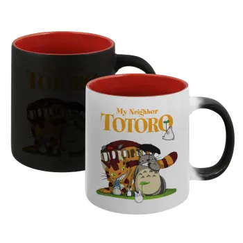 Totoro and Cat, Κούπα Μαγική εσωτερικό κόκκινο, κεραμική, 330ml που αλλάζει χρώμα με το ζεστό ρόφημα
