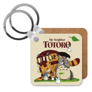 Totoro and Cat, Μπρελόκ Ξύλινο τετράγωνο MDF