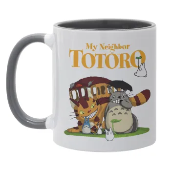 Totoro and Cat, Κούπα χρωματιστή γκρι, κεραμική, 330ml