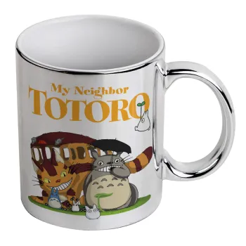 Totoro and Cat, Κούπα κεραμική, ασημένια καθρέπτης, 330ml