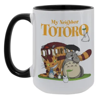 Totoro and Cat, Κούπα Mega 15oz, κεραμική Μαύρη, 450ml
