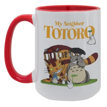 Totoro and Cat, Κούπα Mega 15oz, κεραμική Κόκκινη, 450ml