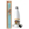 Easter Set, metallic stainless steel water bottle (750ml) & aromatic flat Easter candle (30cm) (TURQUOISE)