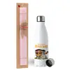Easter Set, metallic stainless steel water bottle (750ml) & scented flat Easter candle (30cm) (PINK)