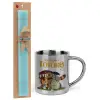 Easter Set, metallic thermal cup (300ml) & aromatic flat Easter candle (30cm) (TURQUOISE)