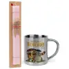 Easter Set, metallic thermal cup (300ml) & aromatic flat Easter candle (30cm) (PINK)