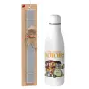 Easter Set, metallic stainless thermos bottle (500ml) & scented flat Easter candle (30cm) (GRAY)