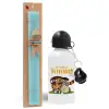 Easter Set, metallic aluminum water bottle (500ml) & scented flat candle (30cm) (TURQUOISE)