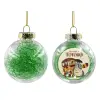 Transparent Christmas tree ball ornament with green filling 8cm