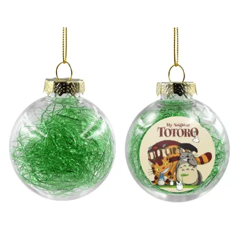 Totoro and Cat, Transparent Christmas tree ball ornament with green filling 8cm