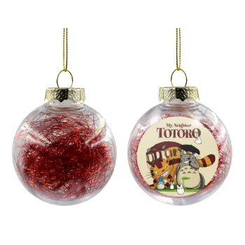 Totoro and Cat, Transparent Christmas tree ball ornament with red filling 8cm