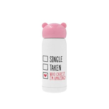 Single, Taken, Who cares i'm amazing, Ροζ ανοξείδωτο παγούρι θερμό (Stainless steel), 320ml
