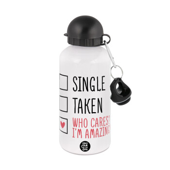 Single, Taken, Who cares i'm amazing, Metal water bottle, White, aluminum 500ml