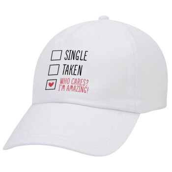 Single, Taken, Who cares i'm amazing, Καπέλο Baseball Λευκό (5-φύλλο, unisex)