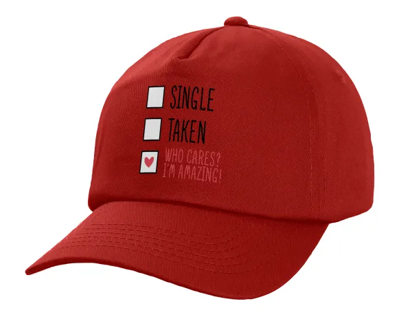 Single — Children's Baseball Cap, 100% Cotton Twill, Red (COTTON, CHILDREN'S, UNISEX, ONE SIZE)