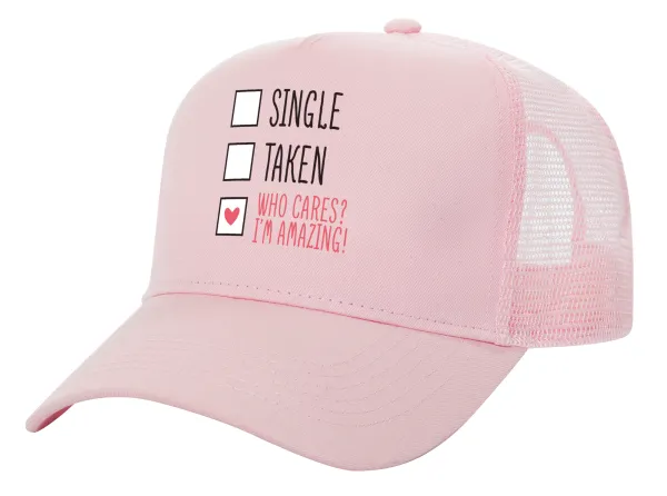 Single — Adult Structured Trucker Hat, with Mesh, PINK (100% COTTON, ADULT, UNISEX, ONE SIZE)