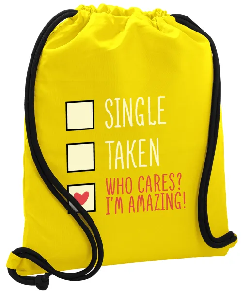 Single — Τσάντα πλάτης πουγκί GYMBAG Κίτρινη, με τσέπη (40x48cm) & χονδρά κορδόνια
