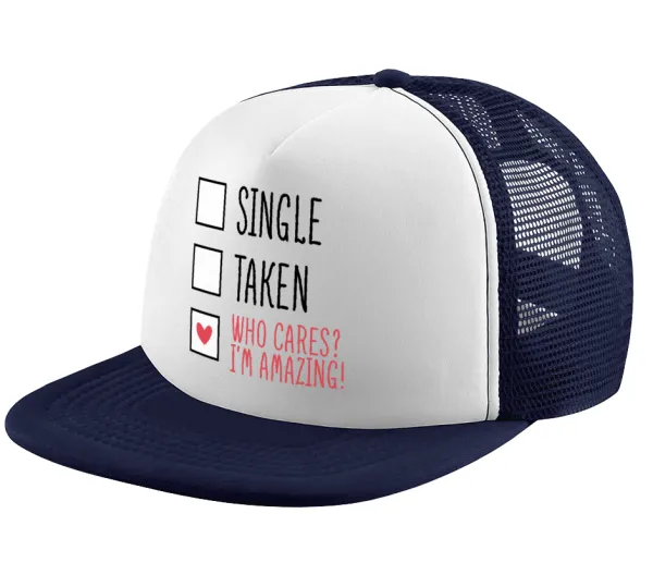 Single — Adult Soft Trucker Hat with Dark Blue/White Mesh (POLYESTER, ADULT, UNISEX, ONE SIZE)