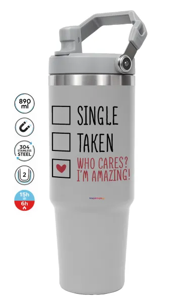 Single — ΓΚΡΙ Travel Tumbler Θερμός με χερούλι και καλαμάκι 890ml
