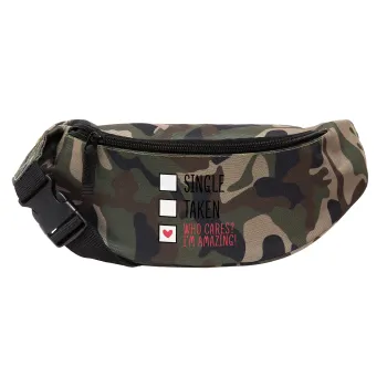 Single, Taken, Who cares i'm amazing, Unisex waist bag (banana) in Jungle camouflage color with 2 pockets