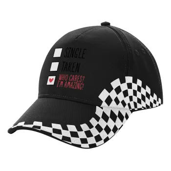 Single, Taken, Who cares i'm amazing, Καπέλο Ενηλίκων Ultimate ΜΑΥΡΟ RACING, (100% ΒΑΜΒΑΚΕΡΟ DRILL, ΕΝΗΛΙΚΩΝ, UNISEX, ONE SIZE)