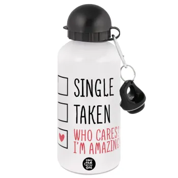 Single, Taken, Who cares i'm amazing, Metal water bottle, White, aluminum 500ml