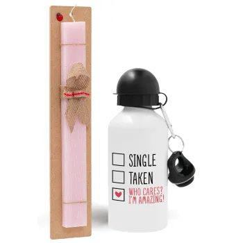 Single, Taken, Who cares i'm amazing, Easter Set, metallic aluminum bottle (500ml) & aromatic flat Easter candle (30cm) (PINK)