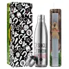 Easter Set, metallic stainless thermos flask (500ml) & scented flat Easter candle (30cm) (GRAY)